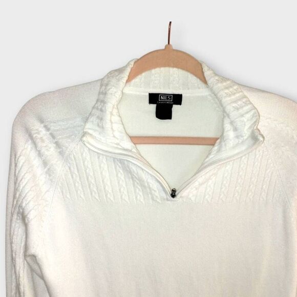 Nils Womens Sweater Sz Large White Ribbed Silver Zip TNeck - Picture 4 of 9